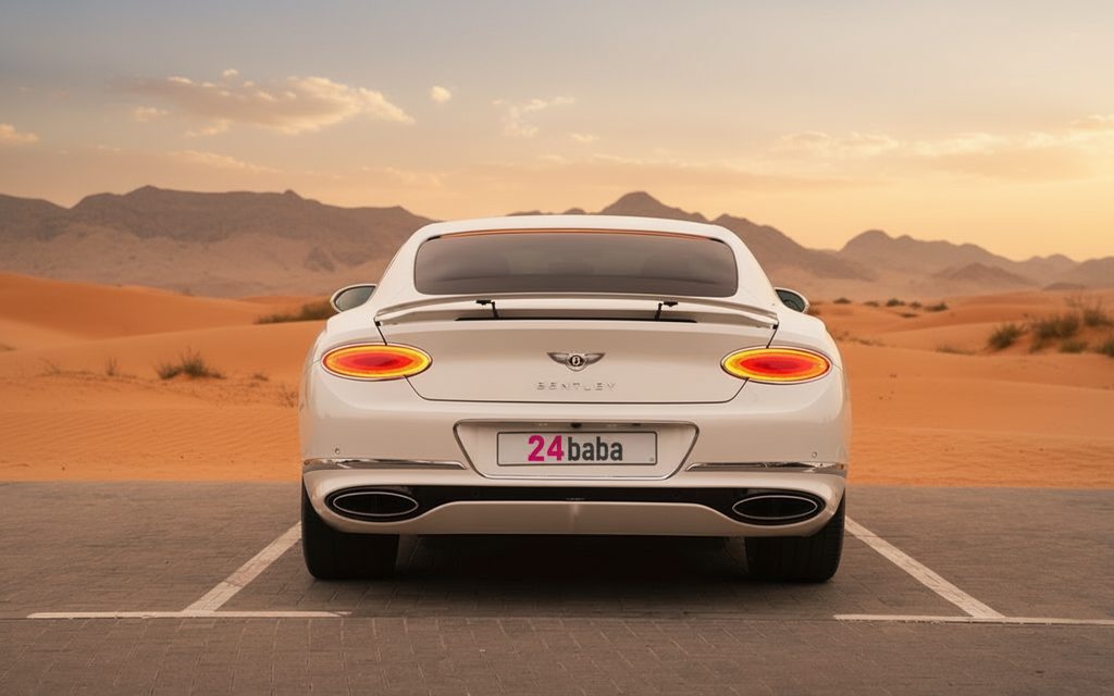 Bentley ContinentalGt Gtc 2022 White rear view showing taillights – rental in Dubai