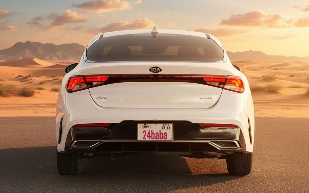 Kia K5 2021 White rear view showing taillights – rental in Dubai