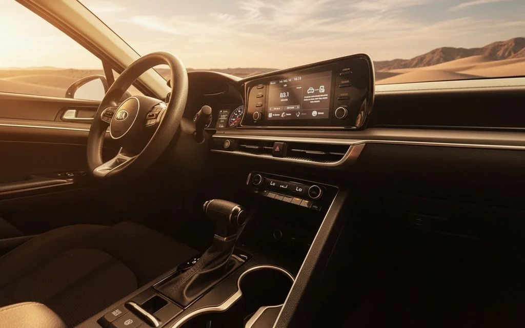Kia K5 2021 interior view showing trim – rental in Dubai