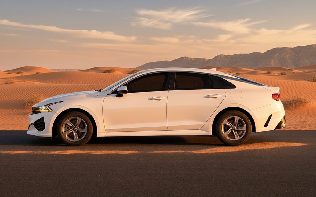 Kia K5 2021 White side profile – rental in Dubai