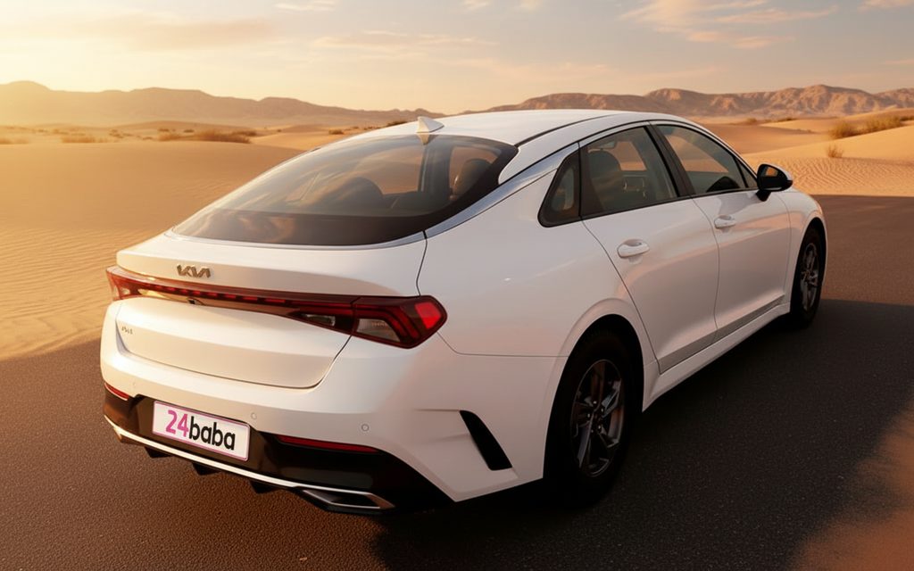 Kia K5 2023 White rear view showing taillights