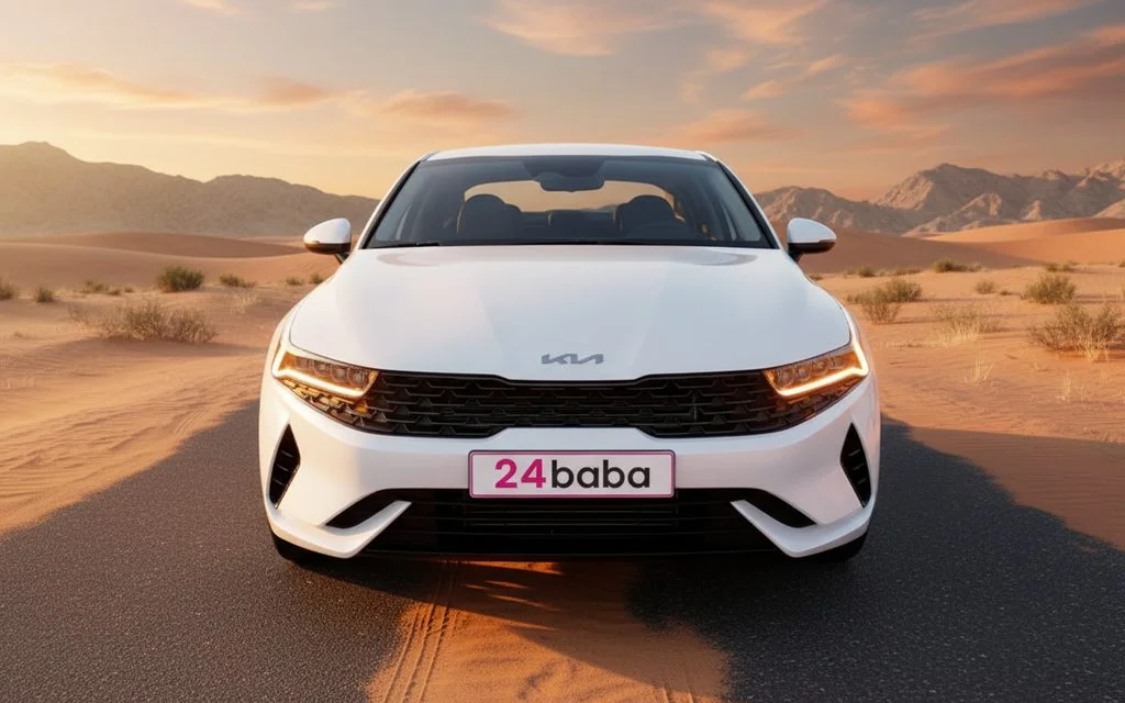 Kia K5 2023 White front view with headlights