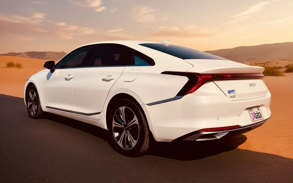 Kia K8 2023 White rear view showing taillights – rental in Dubai