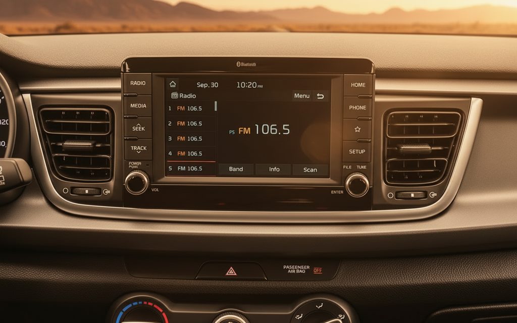 Kia Rio 2020 dashboard and infotainment – rental in Dubai