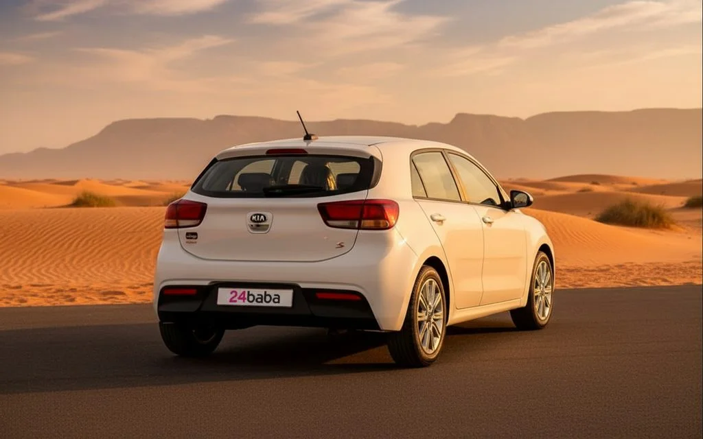 Kia Rio 2020 White rear view showing taillights – rental in Dubai