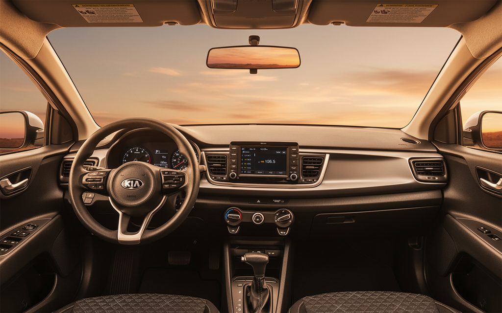 Kia Rio 2020 interior view showing trim – rental in Dubai