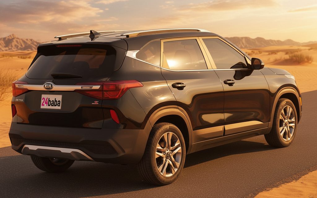 Kia Seltos 2021 Black rear view showing taillights – rental in Dubai