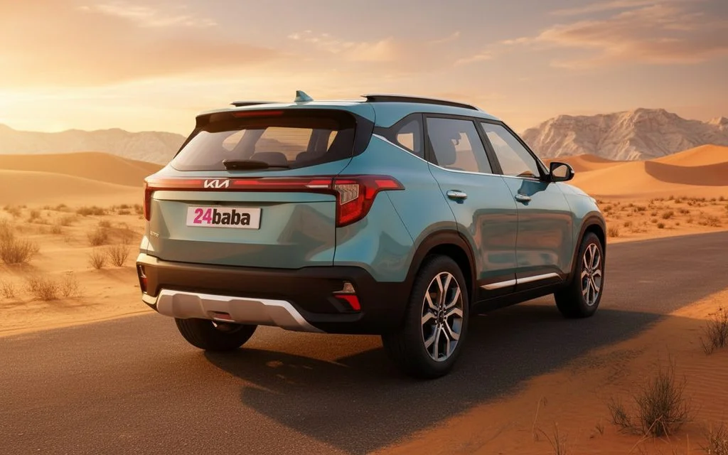 Kia Seltos 2024 Blue rear view showing taillights – rental in Dubai
