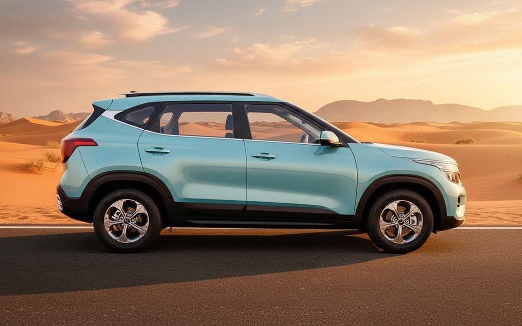 Kia Seltos 2024 Blue side profile – rental in Dubai