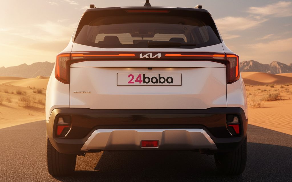 Kia Seltos 2022 White rear view showing taillights – rental in Dubai