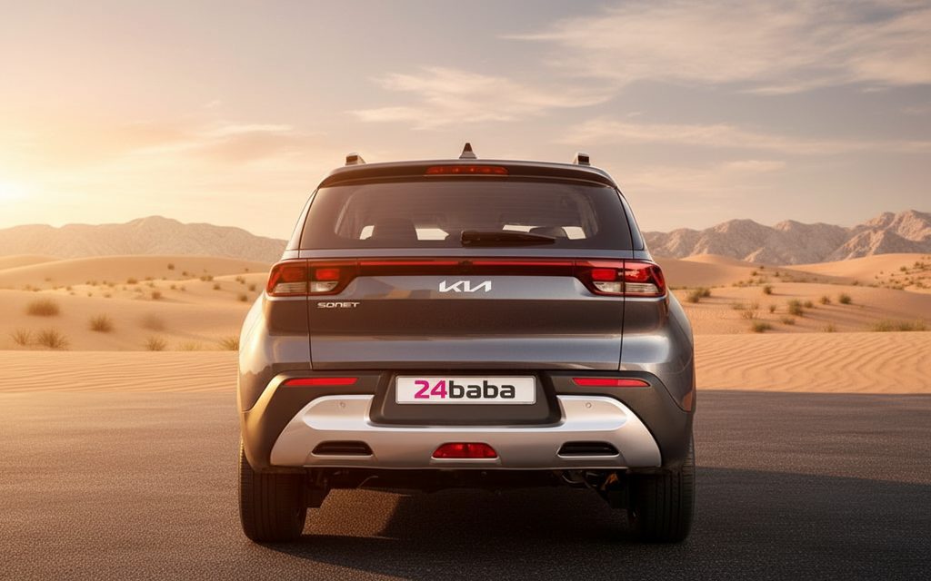 Kia Sonet 2025 Grey rear view showing taillights – rental in Dubai