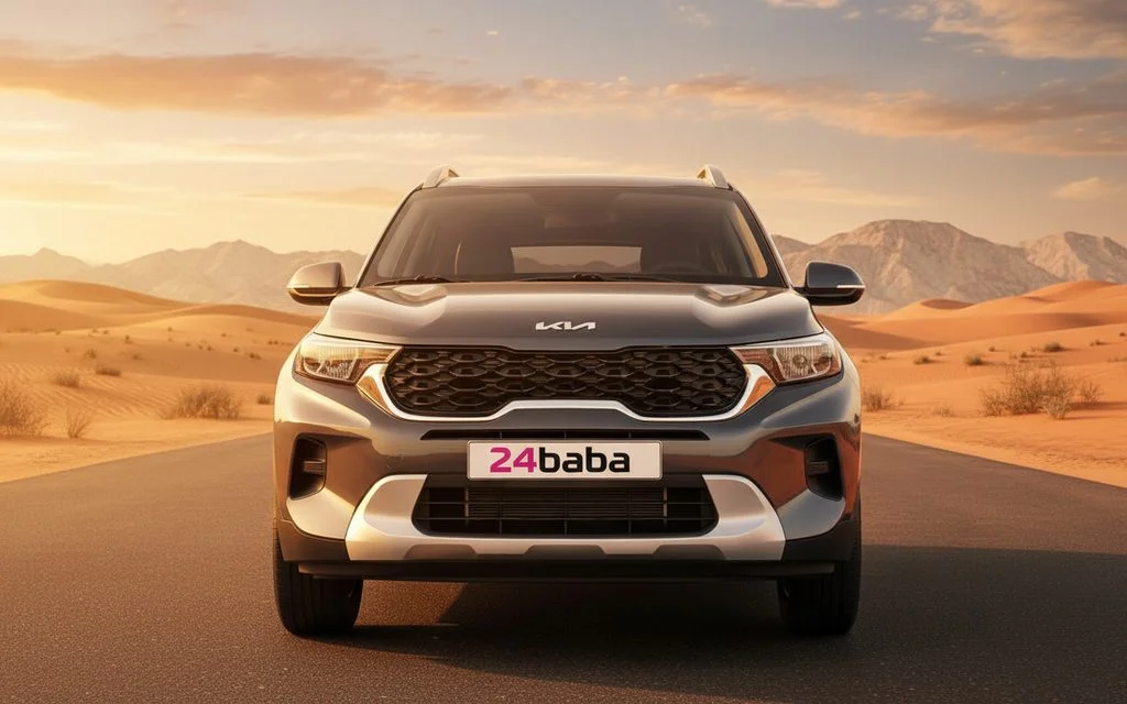 Kia Sonet 2025 Grey front view with headlights – rental in Dubai