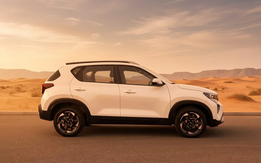 Kia Sonet 2024 White side profile – rental in Dubai