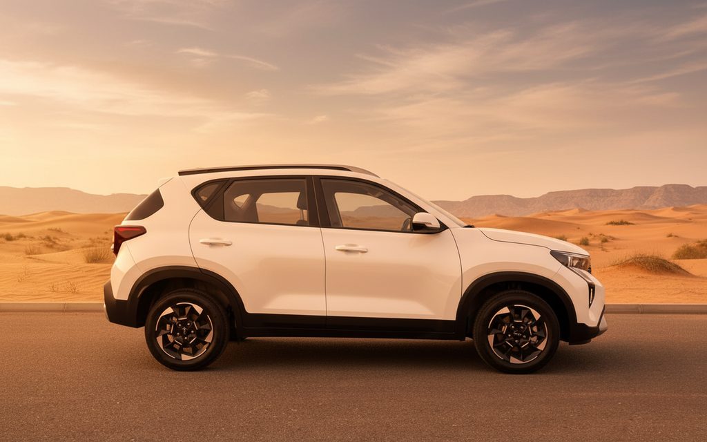 Kia Sonet 2024 White side profile – rental in Dubai