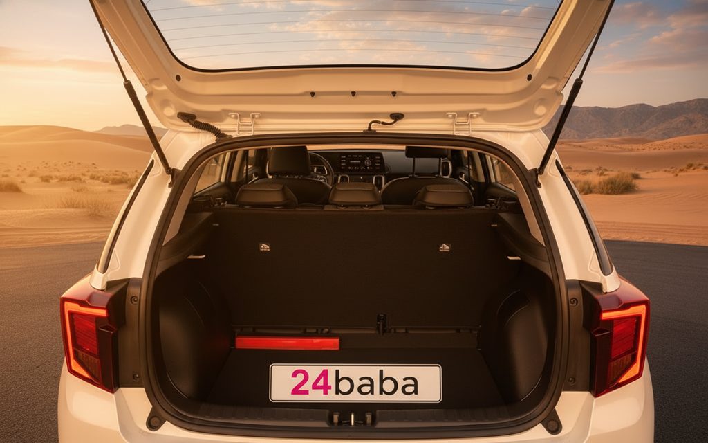 Kia Sonet 2024 White rear view showing taillights – rental in Dubai