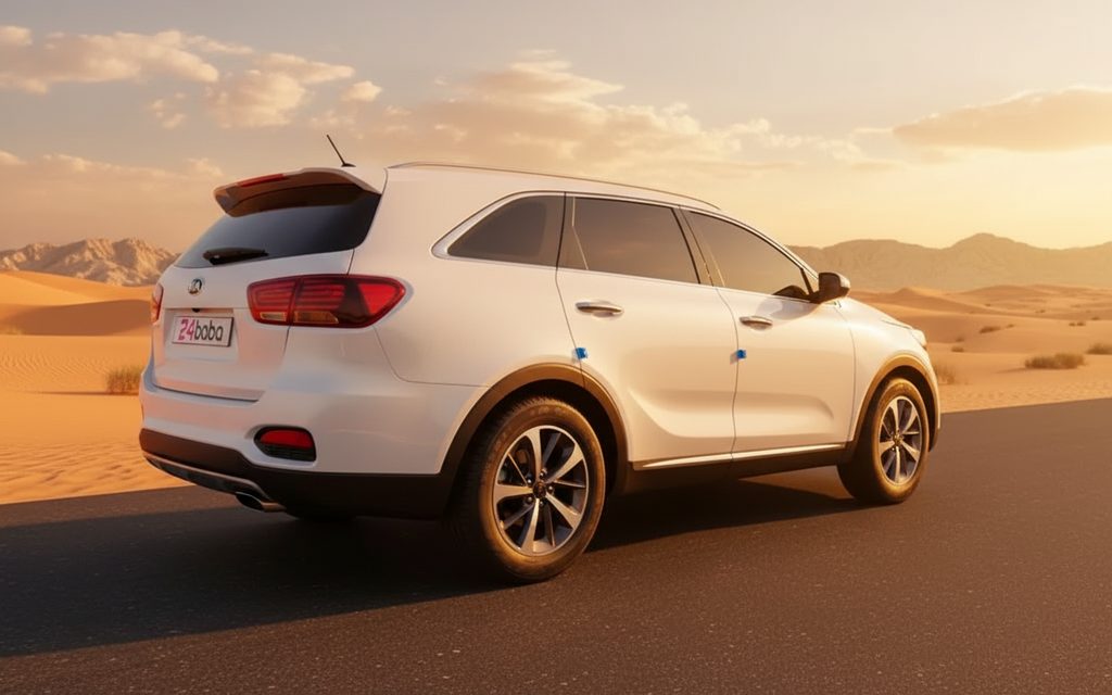 Kia Sorento 2022 White rear view showing taillights – rental in Dubai