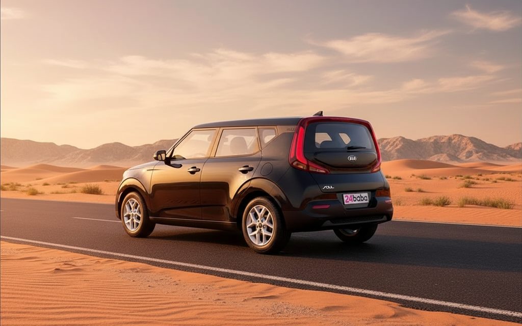 Kia Soul 2021 within rear view showing taillights – rental in Dubai