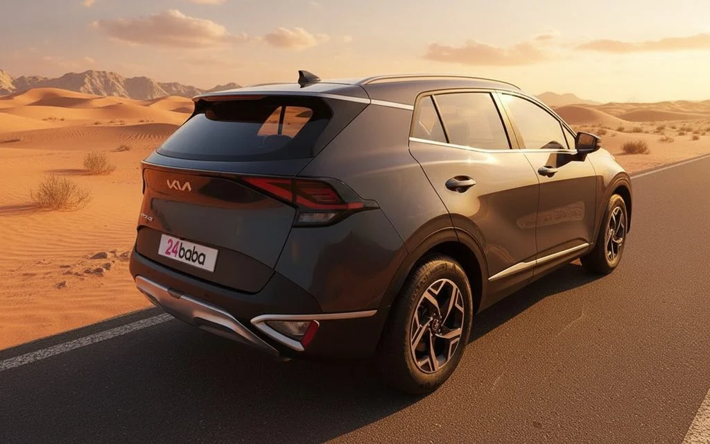 Kia Sportage 2024 Grey rear view showing taillights – rental in Dubai