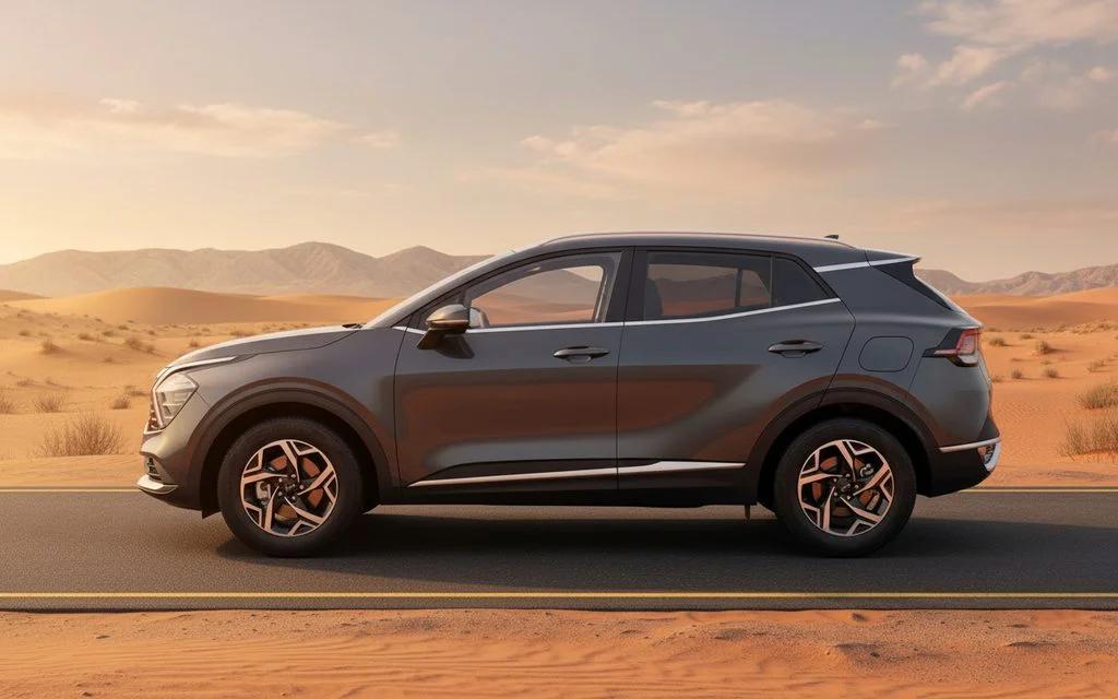 Kia Sportage 2024 Grey side profile – rental in Dubai