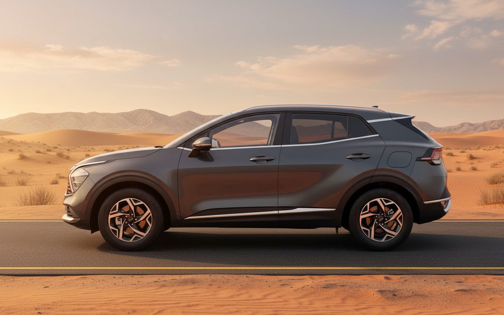 Kia Sportage 2024 Grey side profile – rental in Dubai