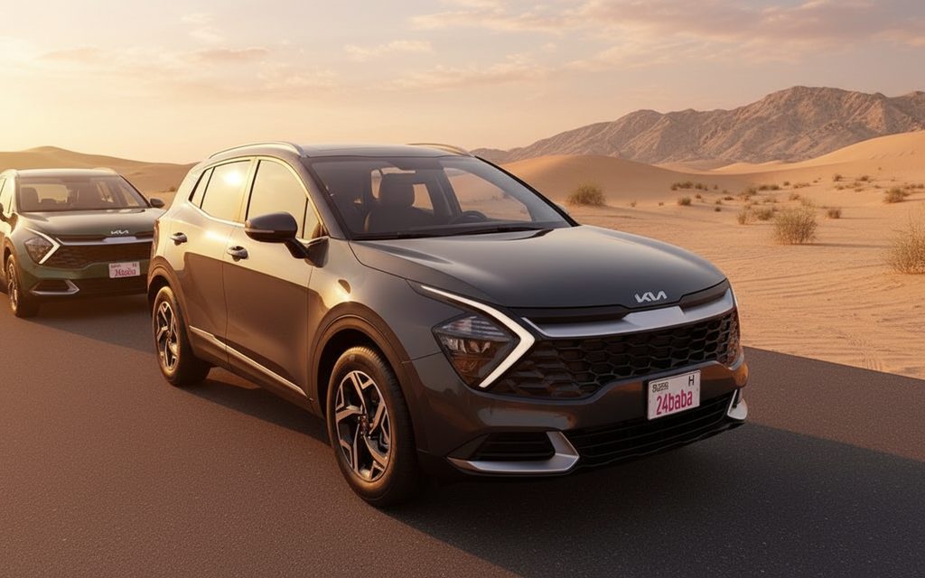 Kia Sportage 2024 Grey front view with headlights – rental in Dubai