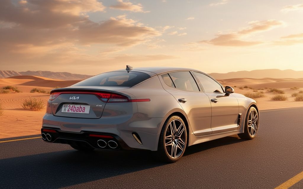 Kia Stinger 2023 Grey rear view showing taillights – rental in Dubai