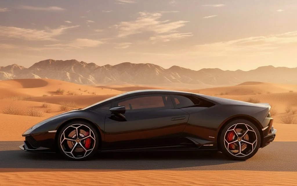 Lamborghini Huracan 2021 Black side profile – rental in Dubai