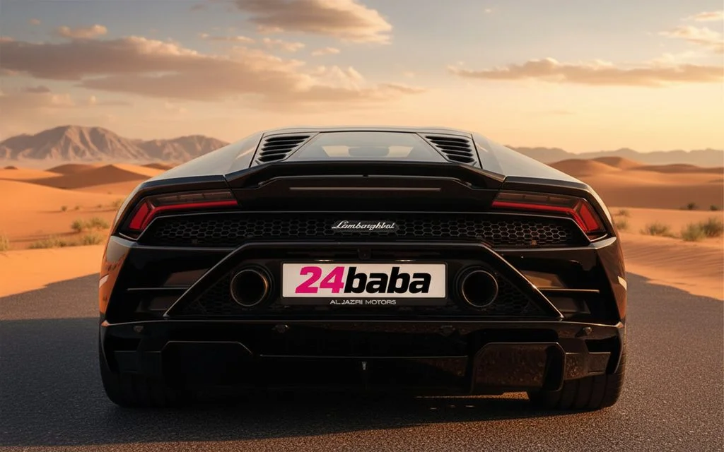 Lamborghini Huracan 2021 Black rear view showing taillights – rental in Dubai