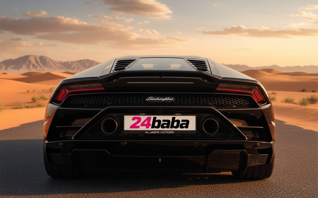 Lamborghini Huracan 2021 Black rear view showing taillights – rental in Dubai