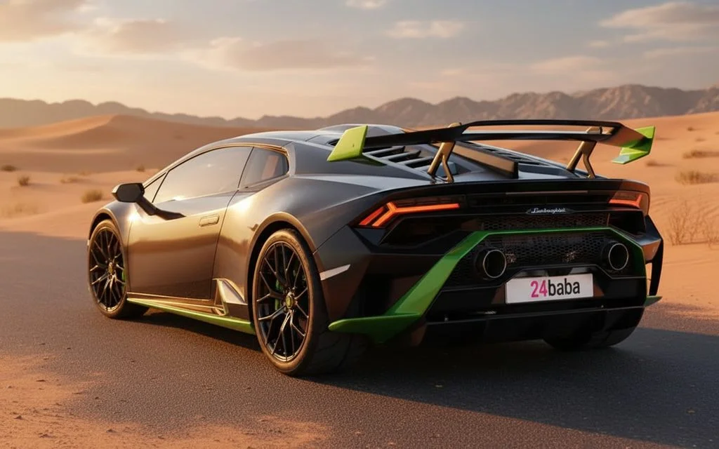 Lamborghini Huracan 2022 Black rear view showing taillights – rental in Dubai