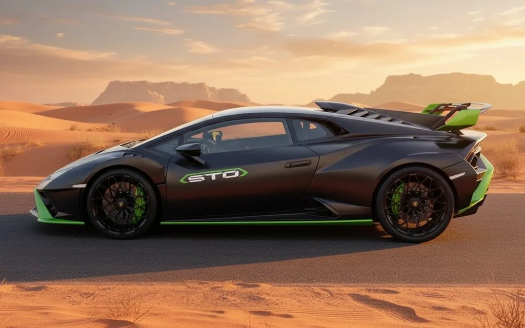 Lamborghini Huracan 2022 Black side profile – rental in Dubai