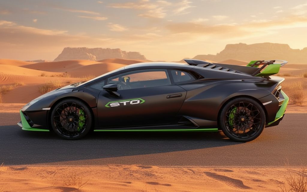 Lamborghini Huracan 2022 Black side profile – rental in Dubai