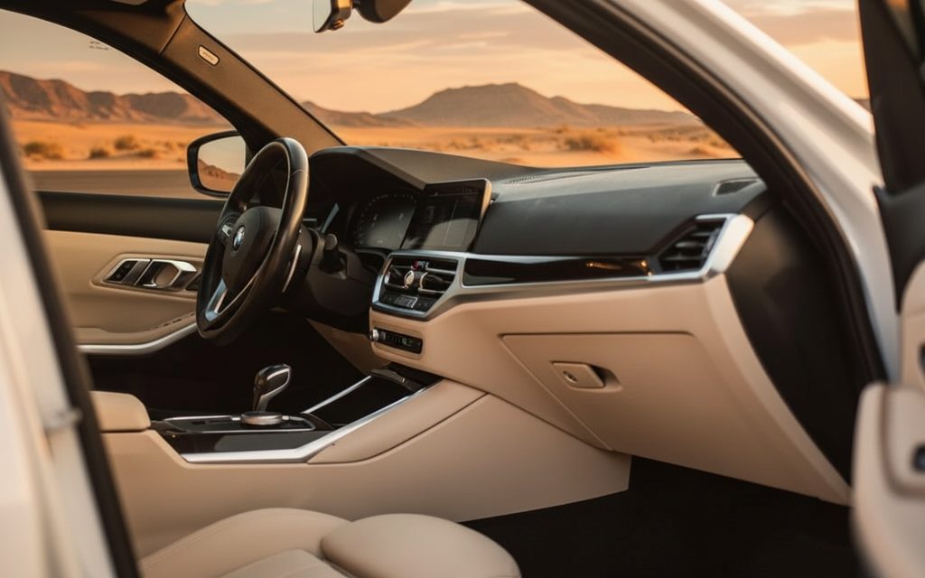 Bmw 330 2020 interior view showing trim – rental in Dubai