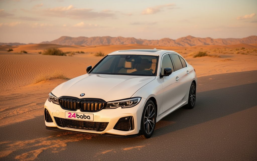 Bmw 330 2020 White front view with headlights – rental in Dubai