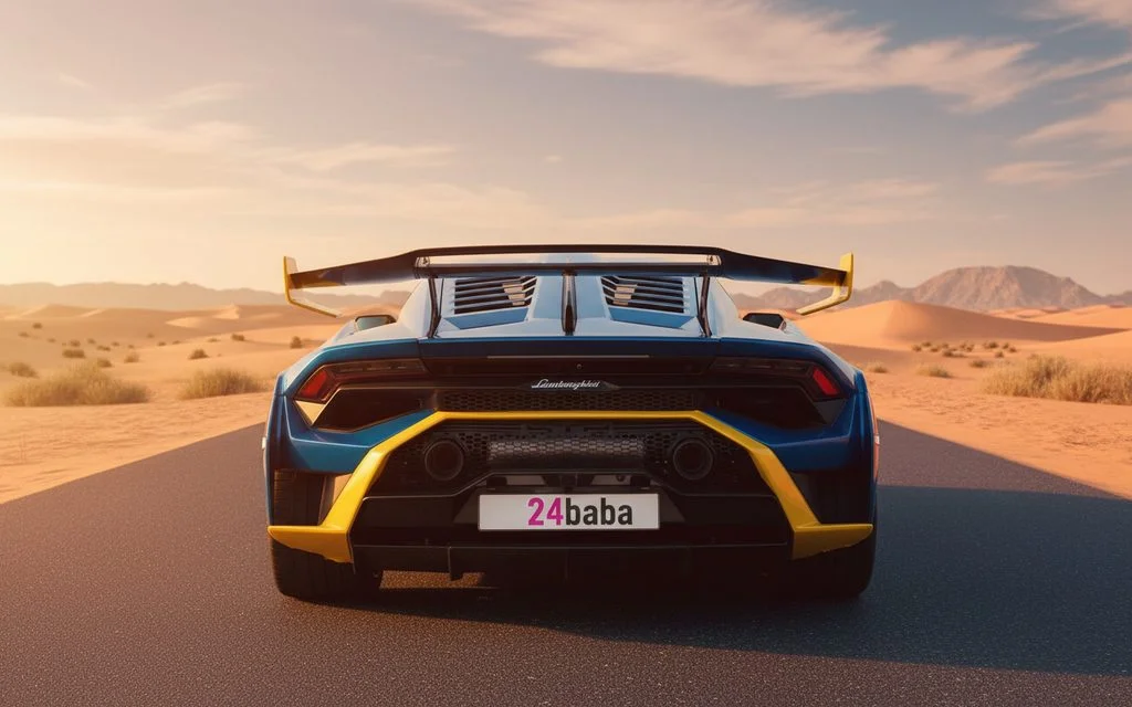 Lamborghini Huracan 2024 Blue rear view showing taillights – rental in Dubai