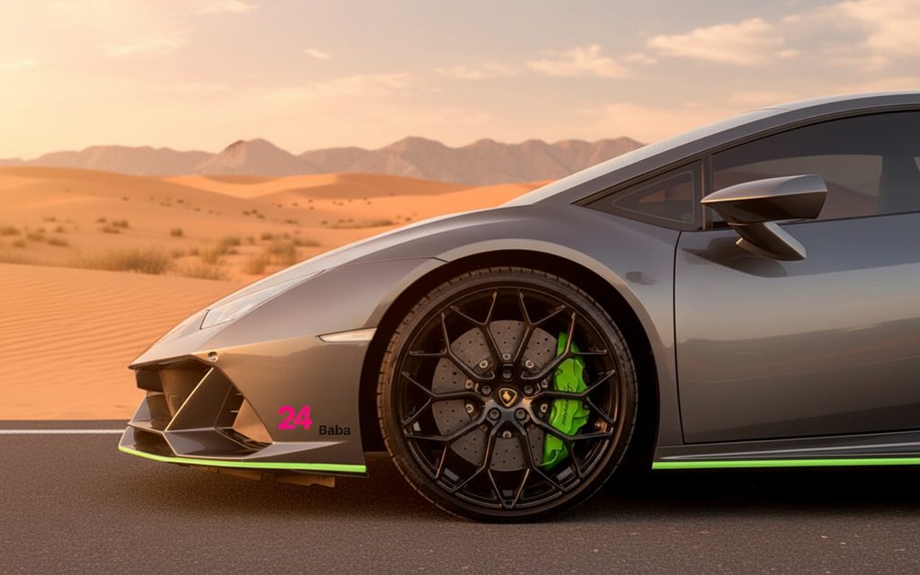 Lamborghini Huracan 2023 alloy wheel close up – rental in Dubai