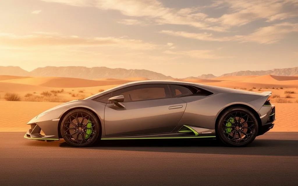 Lamborghini Huracan 2023 Grey side profile – rental in Dubai