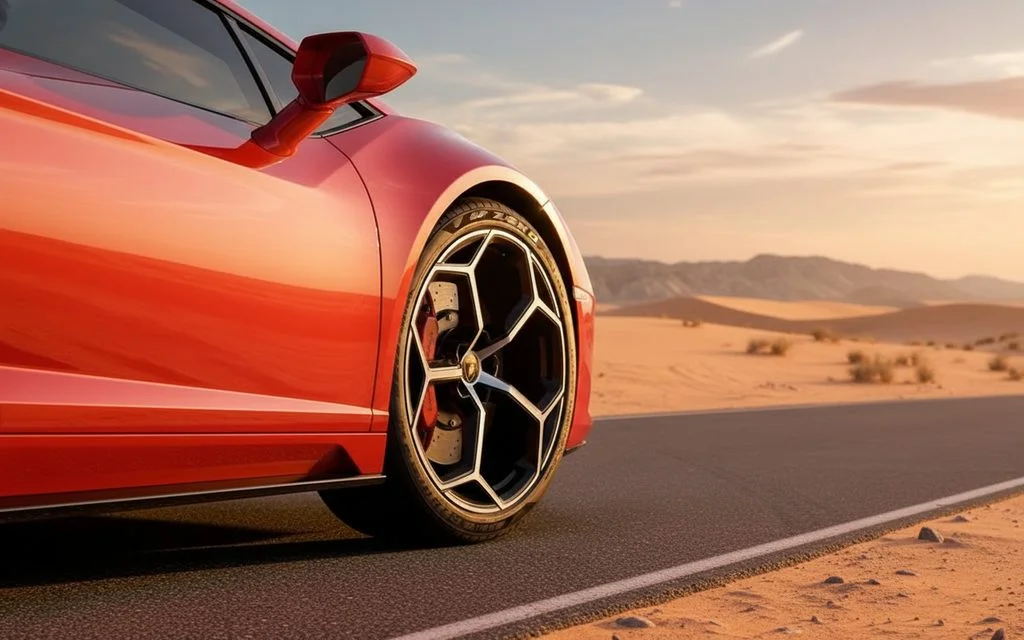 Lamborghini Huracan 2022 alloy wheel close up – rental in Dubai