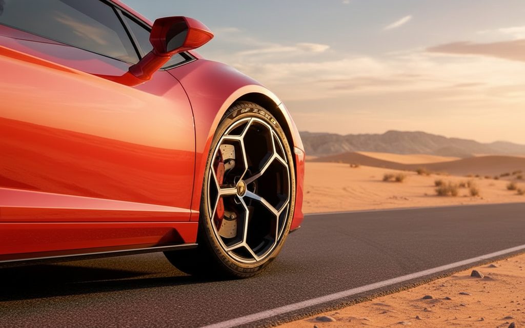 Lamborghini Huracan 2022 alloy wheel close up – rental in Dubai