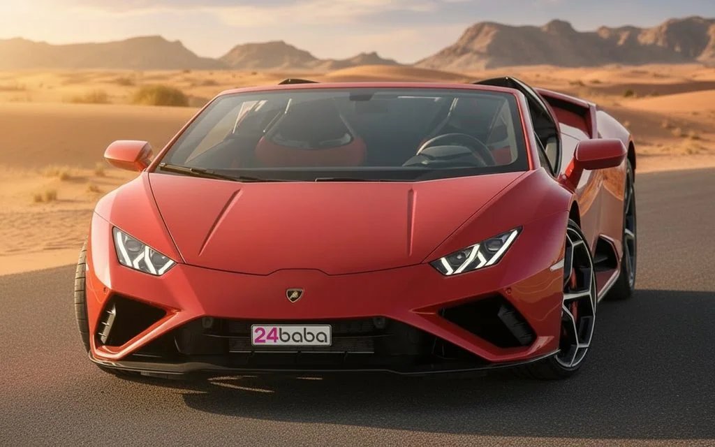 Lamborghini Huracan 2022 Red front view with headlights – rental in Dubai
