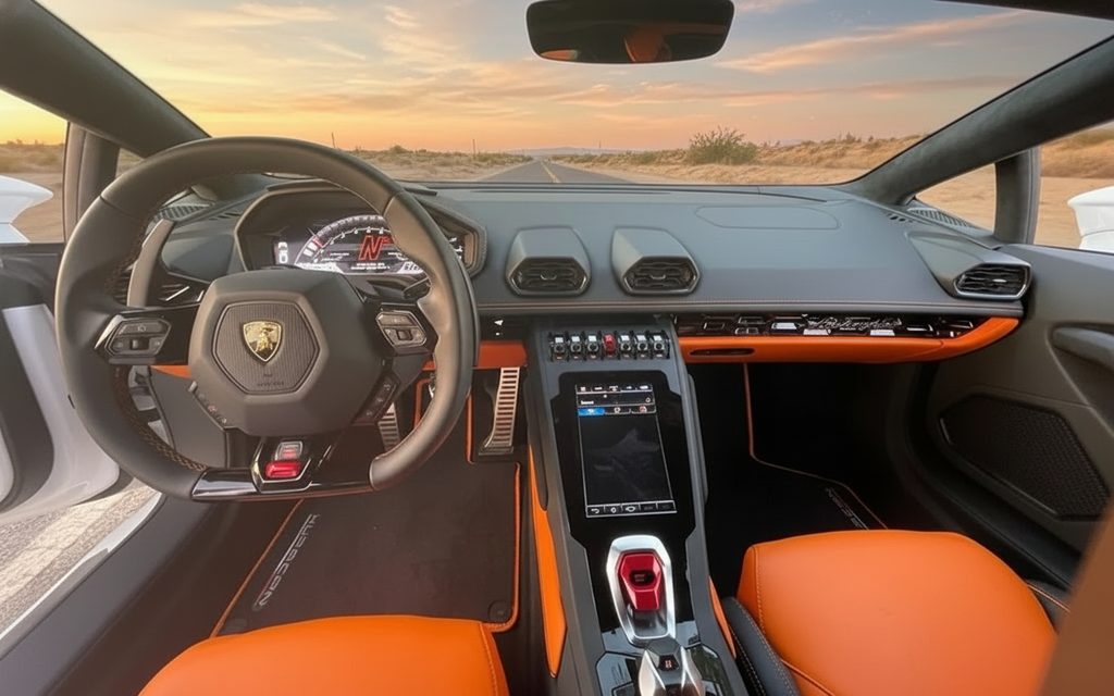 Lamborghini Huracan 2021 interior view showing trim – rental in Dubai
