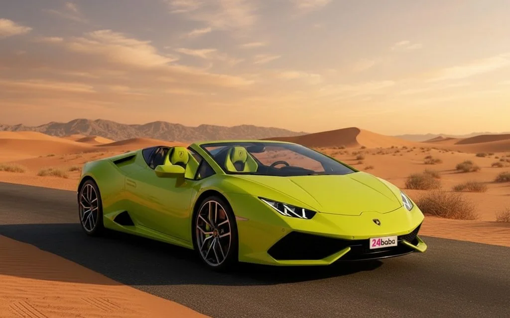 Lamborghini Huracan 2021 Yellow front view with headlights – rental in Dubai