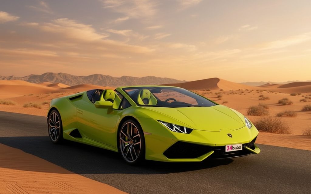 Lamborghini Huracan 2021 Yellow front view with headlights – rental in Dubai