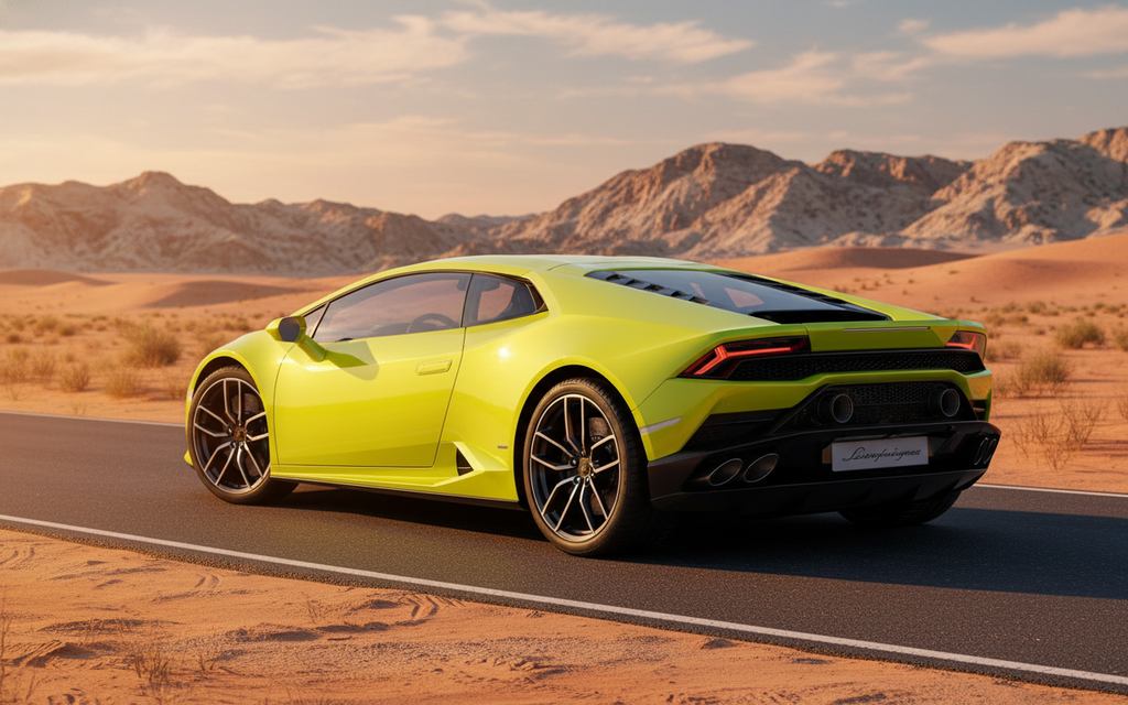 Lamborghini Huracan 2021 Yellow rear view showing taillights – rental in Dubai