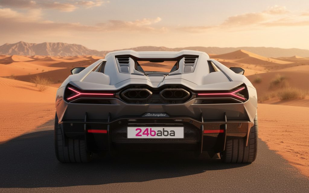 Lamborghini Revuelto 2025 Blue rear view showing taillights – rental in Dubai