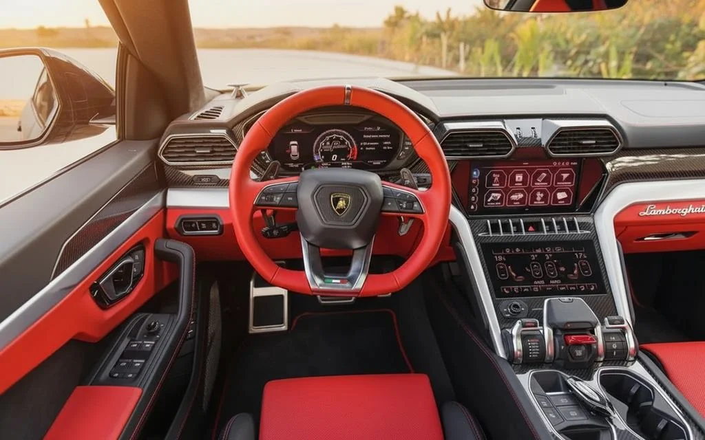 Lamborghini Urus 2021 interior view showing trim – rental in Dubai
