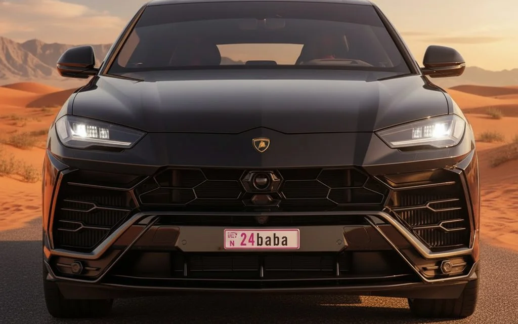 Lamborghini Urus 2021 Black front view with headlights – rental in Dubai
