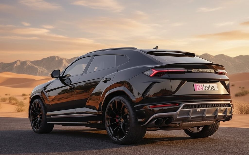 Lamborghini Urus 2021 Black rear view showing taillights – rental in Dubai