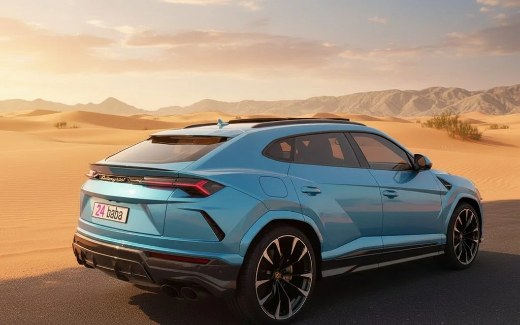 Lamborghini Urus 2022 Blue rear view showing taillights – rental in Dubai
