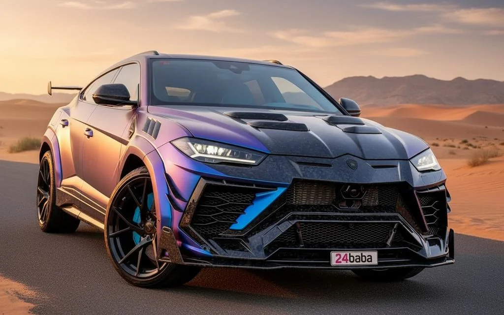 Lamborghini Urus 2025 Blue front view with headlights – rental in Dubai